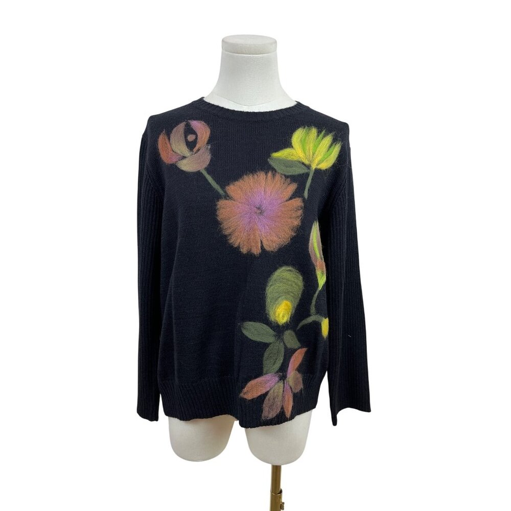 Spanner Womens Black Floral Pattern Sweater Size XL